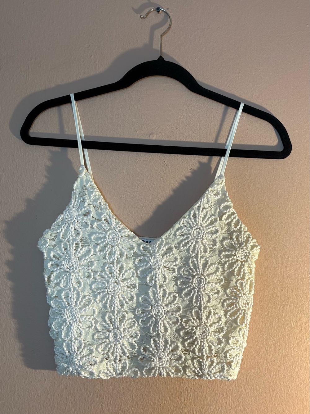 Zara Cream Floral Lace Lined Crop Top Size Small